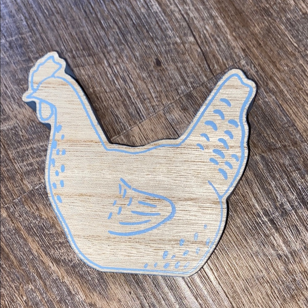Wooden Chicken w Blue Accents